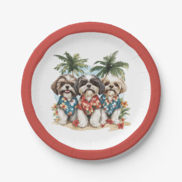 Plato De Papel Shih Tzu Dogs con Camisetas hawaianos