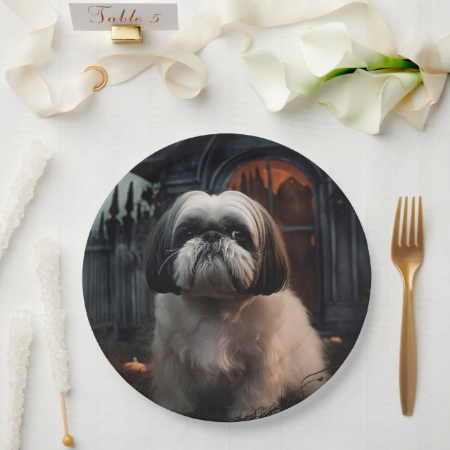 Plato De Papel Shih Tzu Halloween Sasuy (Boda)