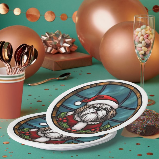 Plato De Papel Shih Tzu StainGlass Navidades (Multi)
