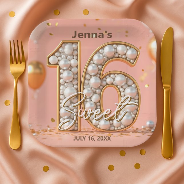 Plato De Papel Shimmering Pearlescent Gold Soft Pink Sweet 16 (Subido por el creador)