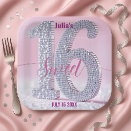 Plato De Papel Shimmering Stylish Chic Rhinestone Sweet Sixteen