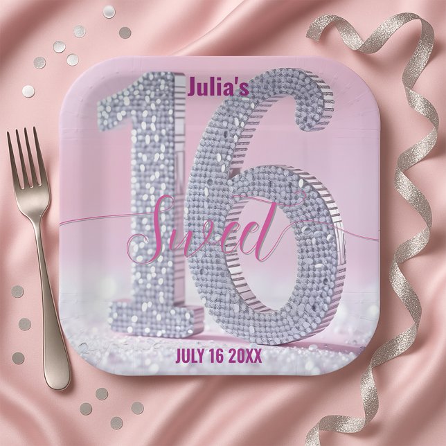 Plato De Papel Shimmering Stylish Chic Rhinestone Sweet Sixteen (Subido por el creador)