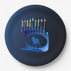 Plato De Papel Shiny Blue Chanukkah Menorah