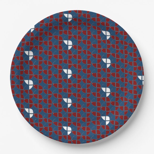 Plato De Papel SHRIMPLEMENTE Retro Patrón Azul Rojo Niño Niño (Anverso)