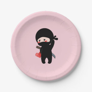 Plato De Papel Shy Blushing Ninja Holding Origami Paper Heart Pnk