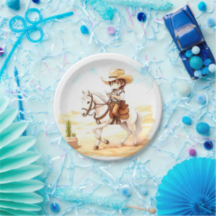 Plato De Papel ¡Sí, Fiesta! Watercolor Cowboy Baby Shower