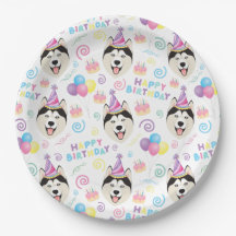 Siberian Husky Birthday Party Paper Plates White