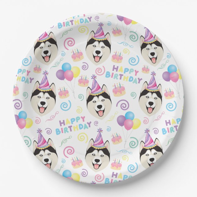 Plato De Papel Siberian Husky Birthday Party Paper Plates White (Anverso)