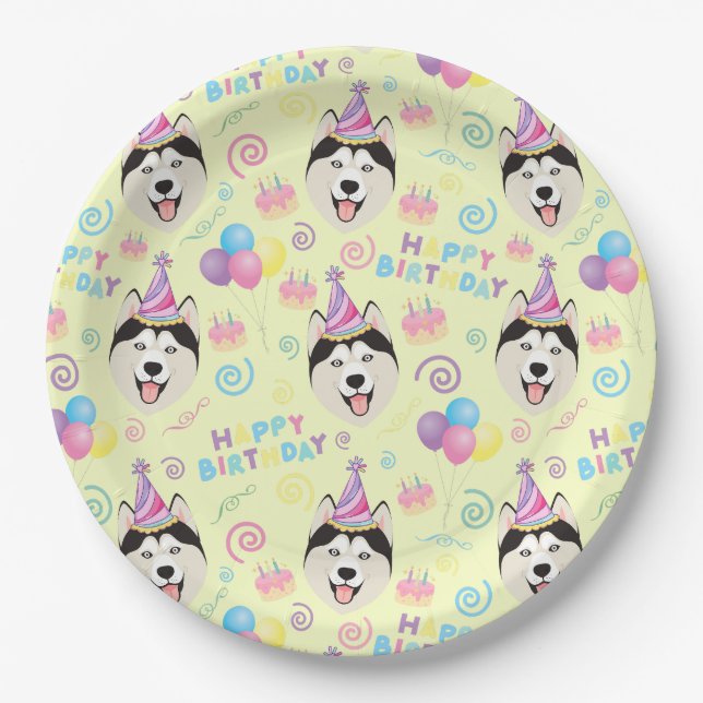 Plato De Papel Siberian Husky Birthday Party Paper Plates Yellow (Anverso)