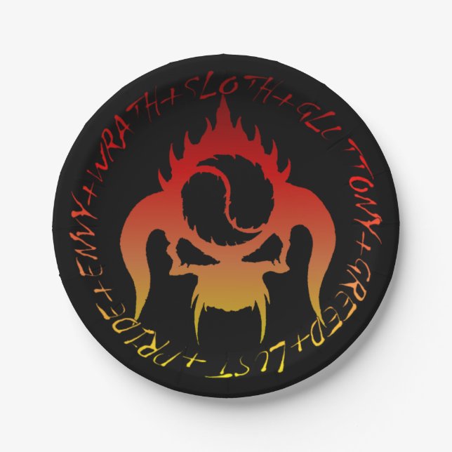 Plato De Papel Siete placas de papel con pecados mortales (Anverso)