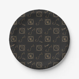 Plato De Papel Signo de estrella de Astrología de Zodiaco Negro y