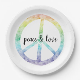Plato De Papel Signo de paz arcoiris con corazón personalizado