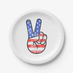 Plato De Papel Signo de paz de bandera estadounidense da la mano