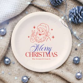 Plato De Papel Signo de paz retro Santa Feliz Navidad