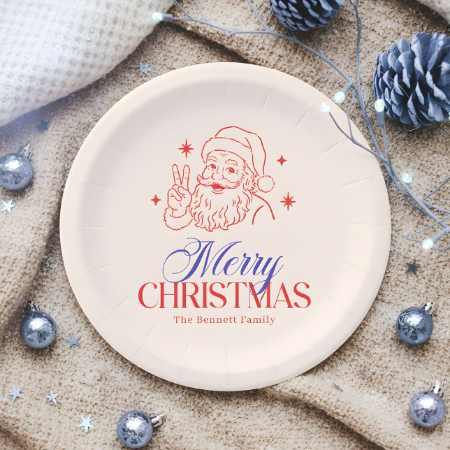 Plato De Papel Signo de paz retro Santa Feliz Navidad (Subido por el creador)