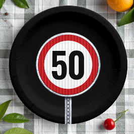 Plato De Papel Signo de ruta circular de fiesta de cumpleaños con