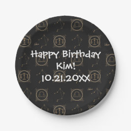 Plato De Papel Signo estrella de la astrología de Bday Black & Go