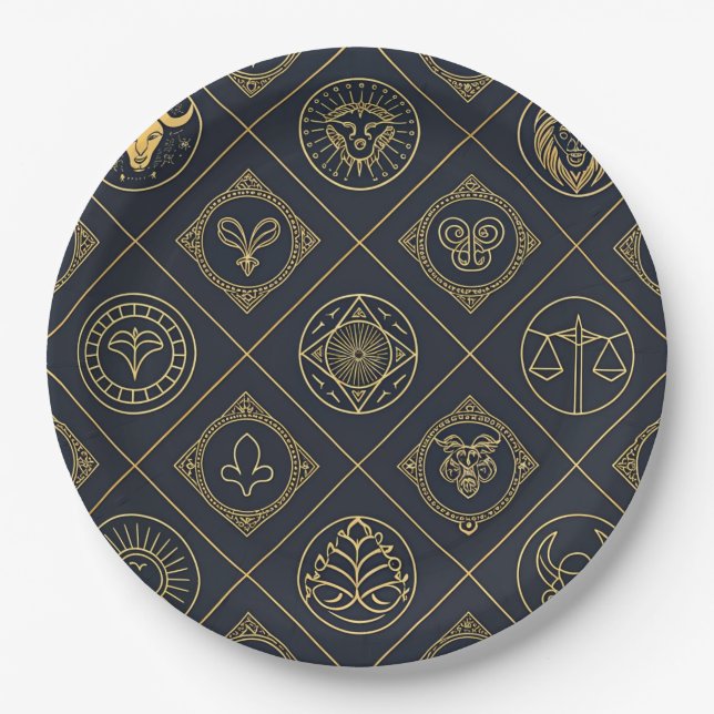 Plato De Papel Signo Zodiacal de Oro Negro (2) (Anverso)