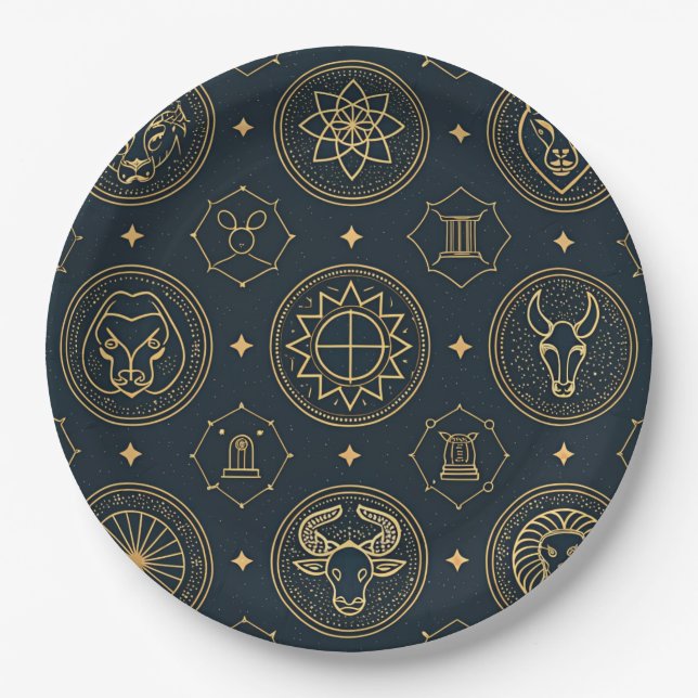 Plato De Papel Signo Zodiacal de Oro Negro (3) (Anverso)