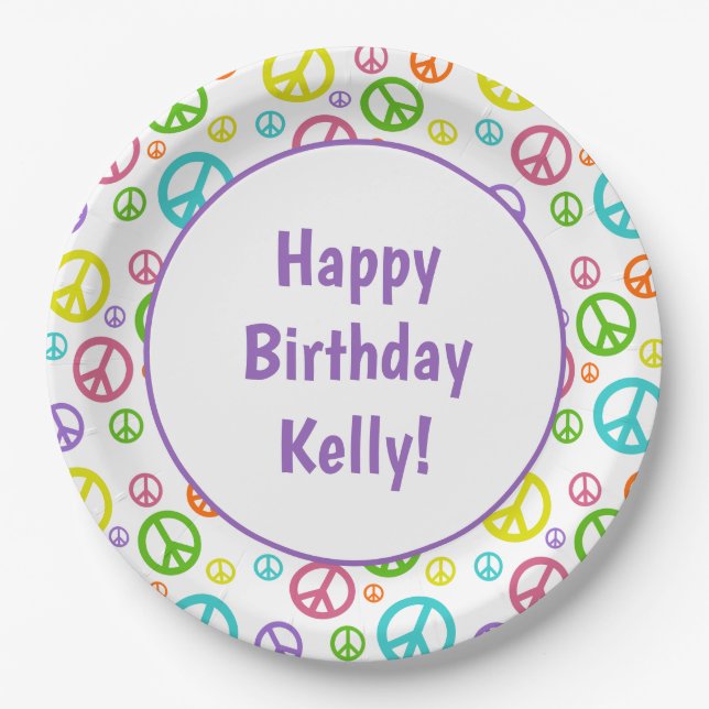 Plato De Papel Signos de la paz del multicolor (Anverso)