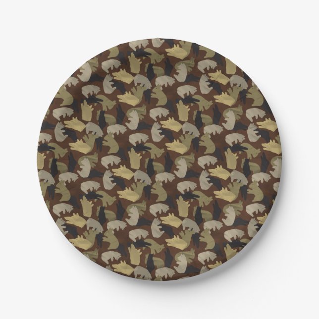 Plato De Papel Silhouette Animal Camouflage Brown (Anverso)