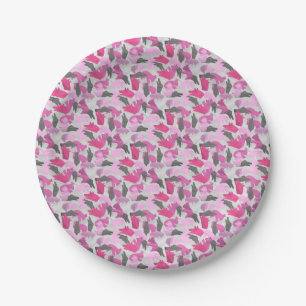 Plato De Papel Silhouette Animal Camouflage Pink