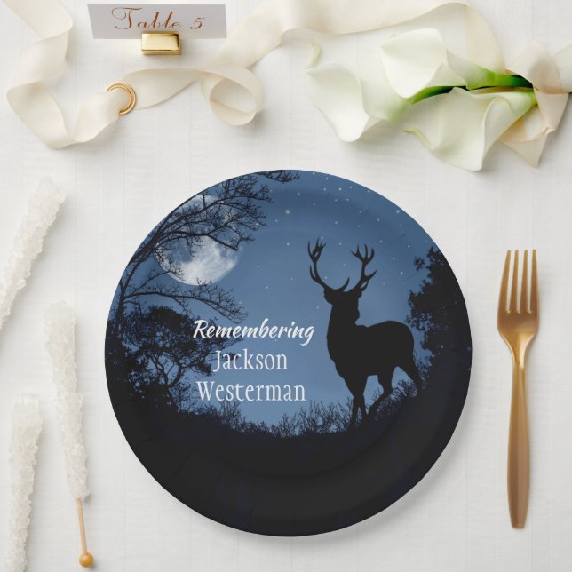 Plato De Papel Silhouette Buck en la ronda conmemorativa nocturna (Boda)