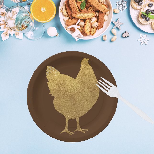 Plato De Papel Silhouette de pollo de oro (Subido por el creador)