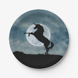 Plato De Papel Silhouette Full Moon Night Sky Trendy