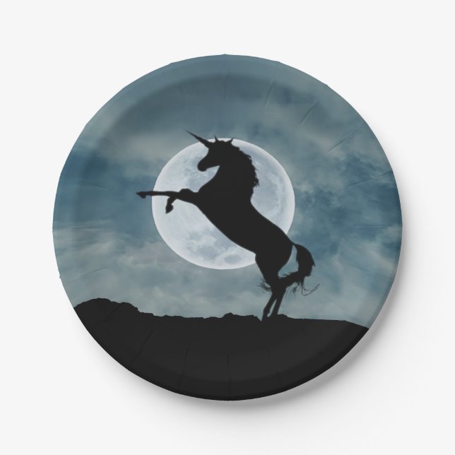 Plato De Papel Silhouette Full Moon Night Sky Trendy (Anverso)