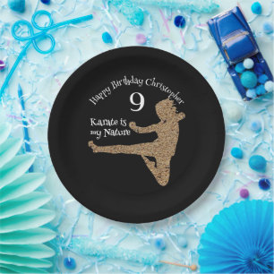 Plato De Papel Silhouette Martial Arts Japan Karate Boy Cumpleaño