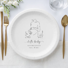Plato De Papel Silhouette Minimalista Baby Shower