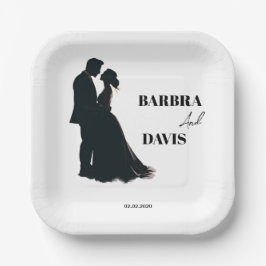 Plato De Papel Silhouette minimalista moderna de parejas blancas 