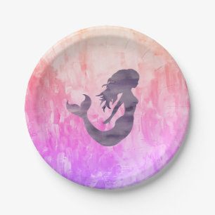 Plato De Papel Silhouette Púrple Mermaid Ombre