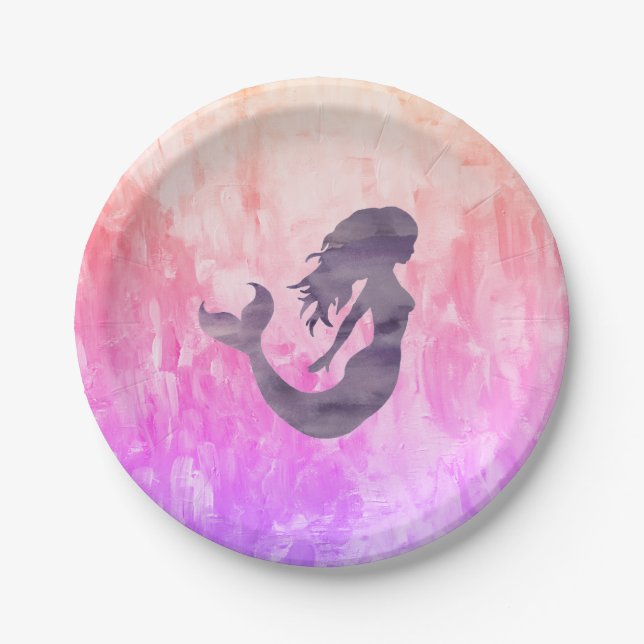 Plato De Papel Silhouette Púrple Mermaid Ombre (Anverso)