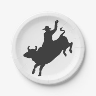 Plato De Papel Silhouette Rodeo Bull Ride