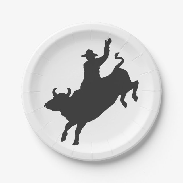 Plato De Papel Silhouette Rodeo Bull Ride (Anverso)