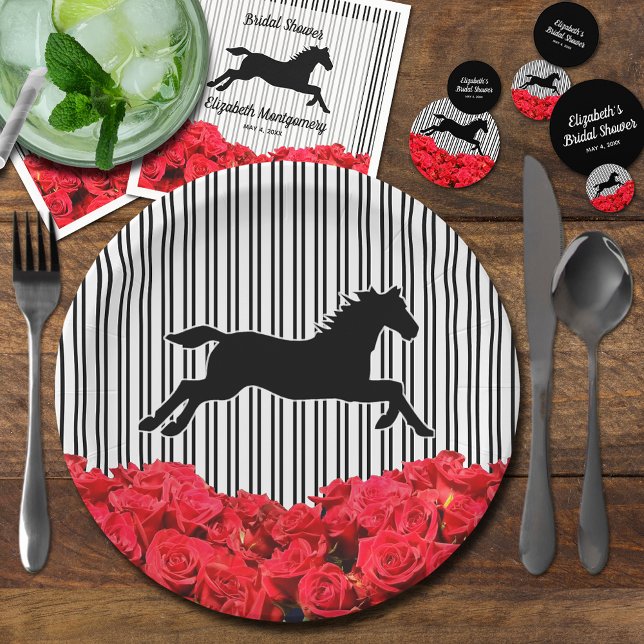 Plato De Papel Silhouette Roses Roses Roses Derby Bridal Shower (Derby bridal shower plates, napkins and confetti dots all sold separately in our collection.)