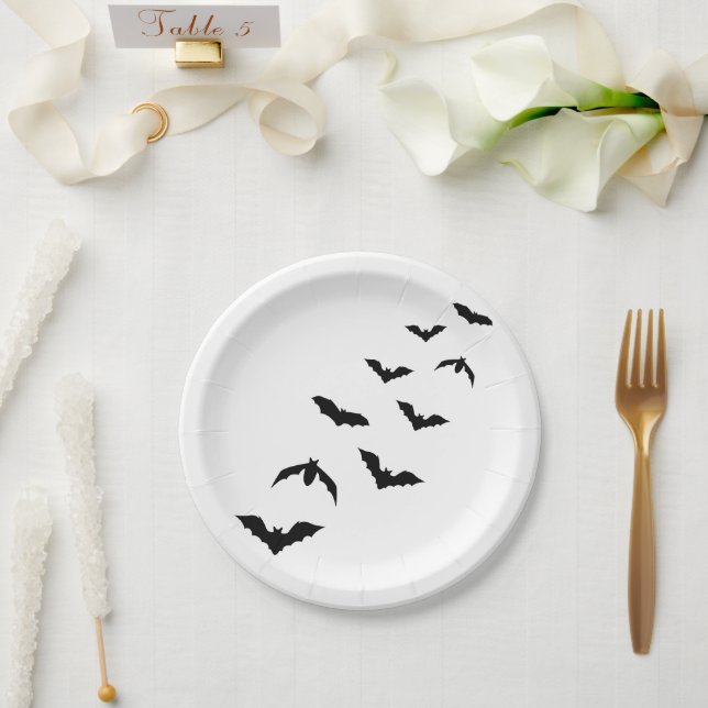 Plato De Papel Silhouettes de Black Flying Bat Halloween (Boda)