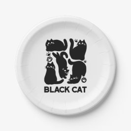 Plato De Papel Silhouettes de gato negro - Diseño felino lindo