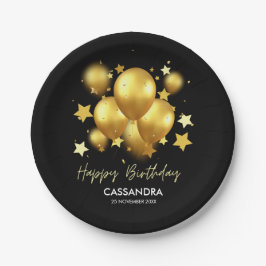 Plato De Papel Silky Golden Balloons Stars Black Birday