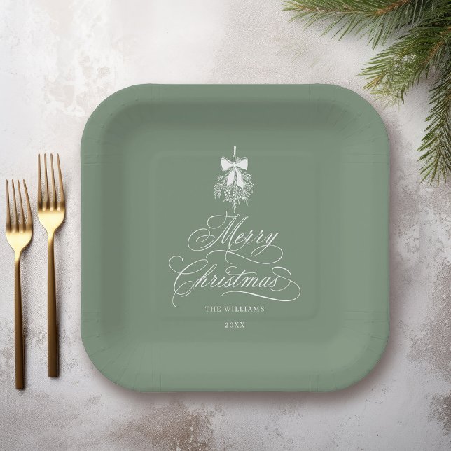 Plato De Papel Silky Sage Romántica caligrafía Feliz Navidad (Subido por el creador)