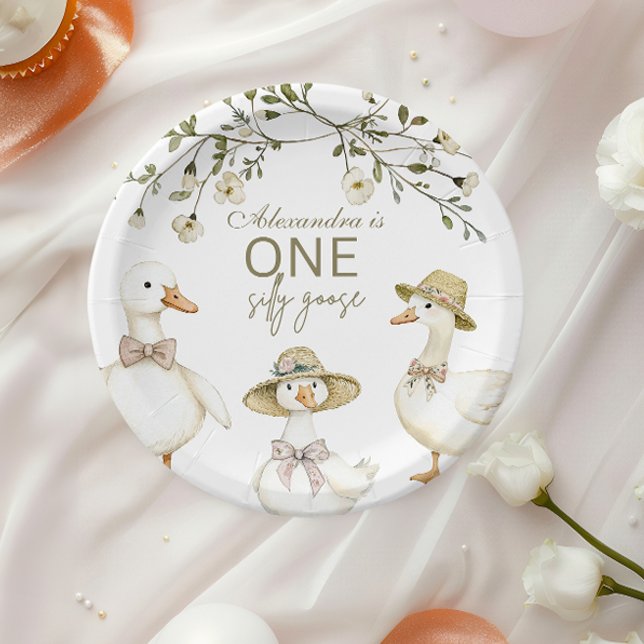 Plato De Papel Silly Goose 1st Birthday Neutral Floral  (Subido por el creador)
