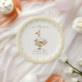 Plato De Papel Silly Goose 3rd Birthday Yellow Watercolor