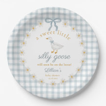 Silly Goose Blue Bow Daisy Gingham Baby Shower