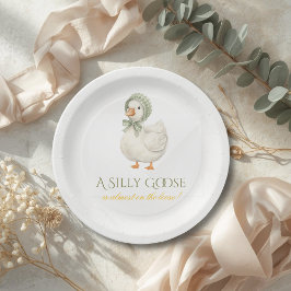 Plato De Papel Silly Goose Daisy Sage Green Neutral Baby Shower