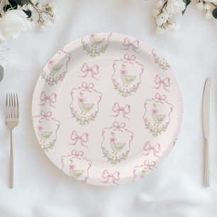 Plato De Papel Silly Goose escudo Rosa Bow