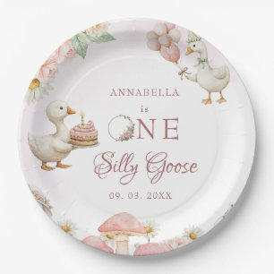 Plato De Papel Silly Goose Flower Garden champiñón Primer cumplea