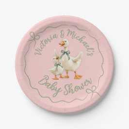 Plato De Papel Silly Goose Gingham Bow Baby Shower