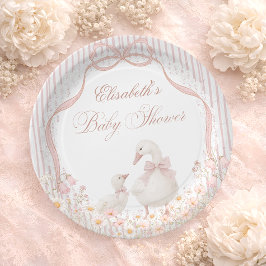 Plato De Papel Silly Goose Lace Wildflower Pink Baby Shower